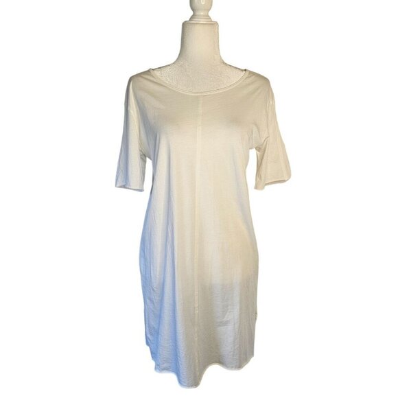 Eileen Fisher Size Small Lightweight Cotton T-Shirt Dress White Side Slits - Picture 1 of 8